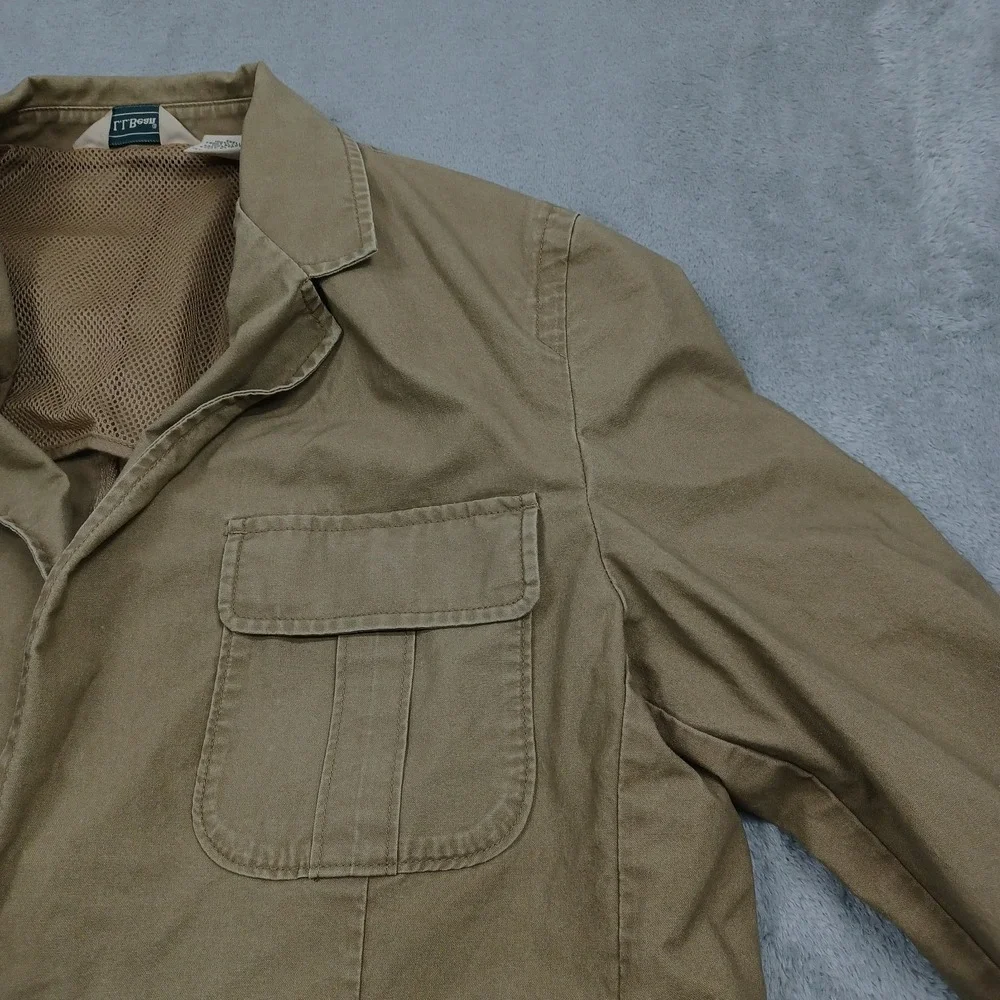 LL Bean Coat Mens 42 Brown Outdoor Hunting Pockets Casual Safari